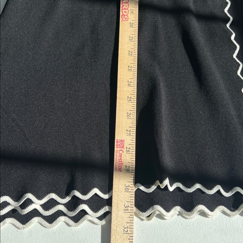 STORY A-Line Knit Wrap Midi Skirt Feminine Black White Scalloped Rickrack Hem M - Picture 6 of 10